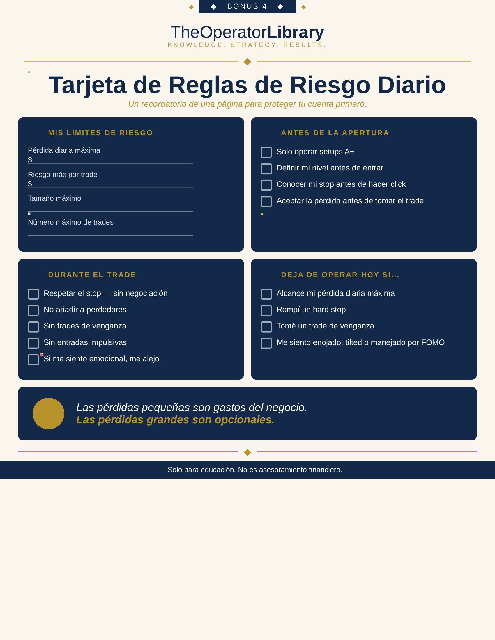 Vista previa: Tarjeta de Reglas de Riesgo Diario