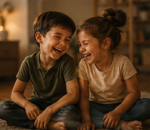 Dos hermanos riéndose juntos